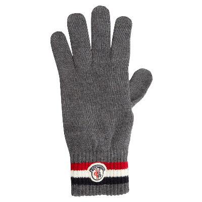Pre-owned Moncler Logo Striped Gloves 'grey'