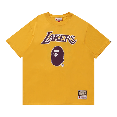 Pre-owned Bape X Mitchell & Ness Lakers Tee 'yellow'
