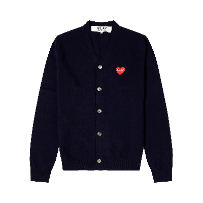 Pre-owned Comme Des Garçons Play Wide Fit Heart Patch Cardigan 'navy' In Blue
