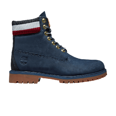Pre-owned Timberland 6 Inch Heritage Warm Lined Boot 'navy Red' In Blue