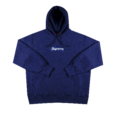 Pre-owned Supreme Box Logo Hooded Sweatshirt 'washed Navy' In Blue