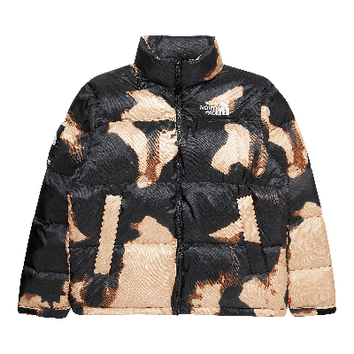 Pre-owned Supreme X The North Face Bleached Denim Print Nuptse Jacket 'black'