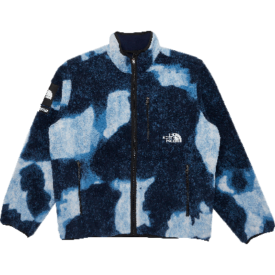 Pre-owned Supreme X The North Face Bleached Denim Print Fleece Jacket 'indigo' In Blue