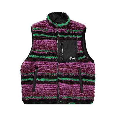 Pre-owned Stussy Striped Sherpa Vest 'grape' In Purple