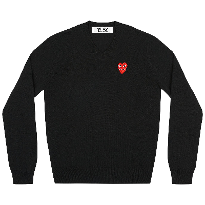 Comme Des Garçons Play Double Heart Logo V-neck Sweater 'black'