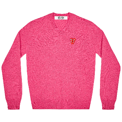 Comme Des Garçons Play Double Heart Logo V-neck Sweater 'pink'
