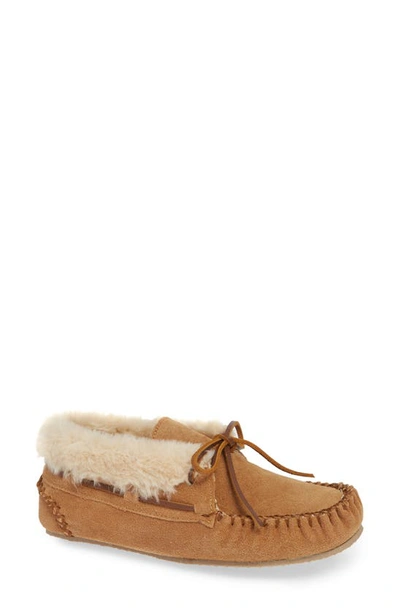 Minnetonka Chrissy Slipper Bootie In Cinnamon Suede