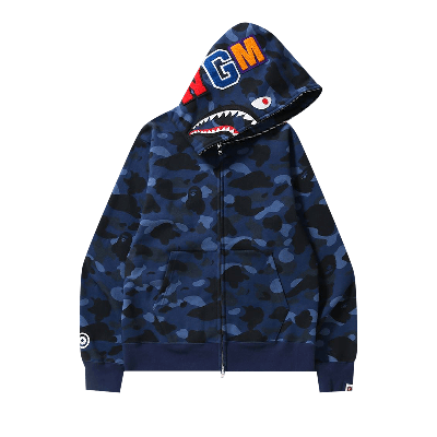 Pre-owned Bape Color Camo Shark Full Zip Hoodie 'navy' In Blue