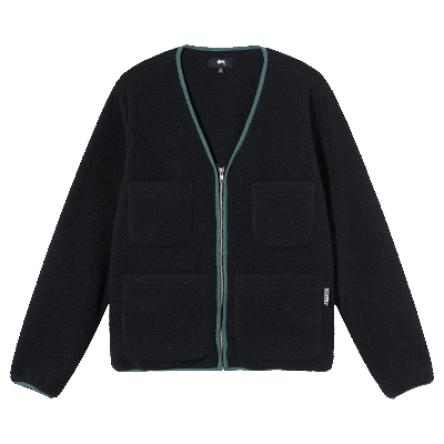 Pre-owned Stussy Polar Fleece Cardigan 'black'