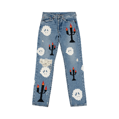 Pre-owned Levi's X Denim Tears X Virgil Abloh "message In A Tear" Embroidered Jeans 'blue'