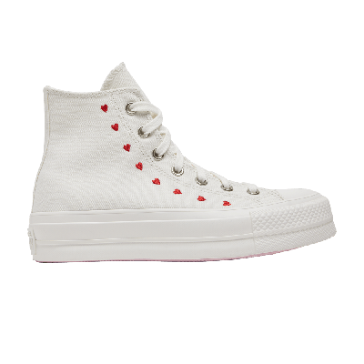 Pre-owned Converse Wmns Chuck Taylor All Star Lift Platform High 'embroidered Hearts - White'