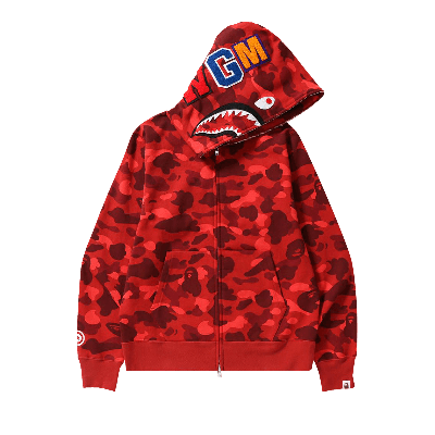 Pre-owned Bape Color Camo Shark Full Zip Hoodie 'red'