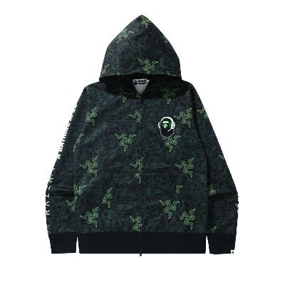 Pre-owned Bape X Razer Neon Camo Full Zip Hoodie 'green'
