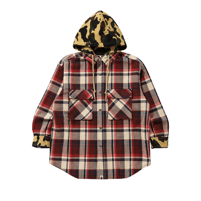 Pre-owned Bape Check Hoodie Jacket 'red'