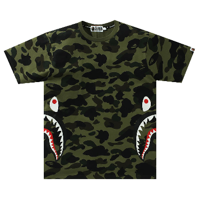 Pre-owned Bape 1st Camo Side Shark Tee 'green'