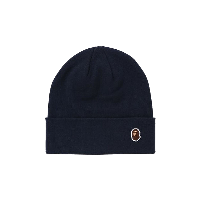 Pre-owned Bape Ape Head One Point Knit Cap 'navy' In Blue