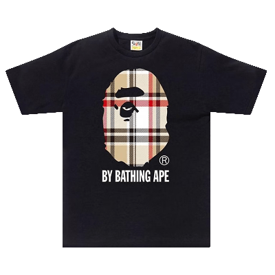 Pre-owned Bape Check By Bathing Ape Tee 'black/beige'