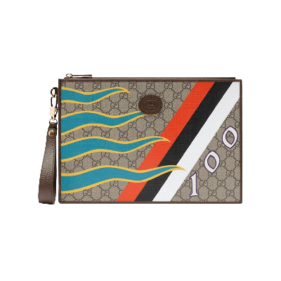 Pre-owned Gucci Interlocking Gg Patch " 100" Pouch 'gg Supreme' In Multi-color