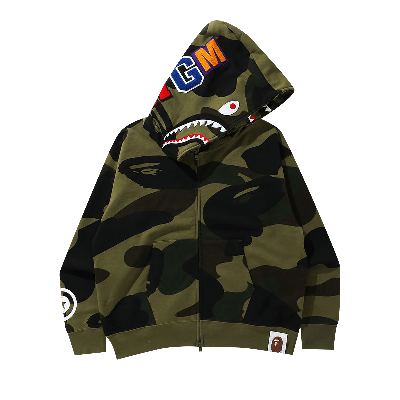 Pre-owned Bape Giant 1st Camo Shark Loose Fit Full Zip Hoodie 'green'