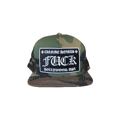 Pre-owned Chrome Hearts Fuck Hollywood Trucker Hat 'green Camo'