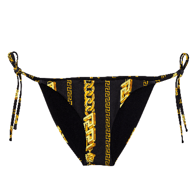 Pre-owned Versace Chain Pinstripe Bikini Bottoms 'black/gold'