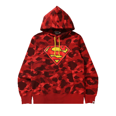 Pre-owned Bape X Dc Superman Camo Pullover Hoodie 'red'