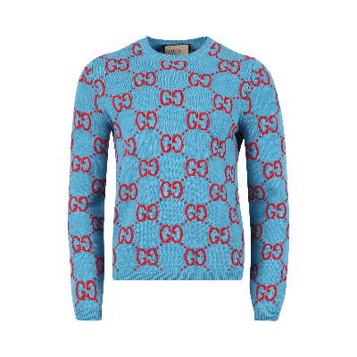 Pre-owned Gucci Soft Wool Monogram Sweater 'azure/multicolor' In Multi-color