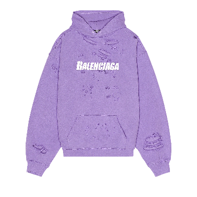 Pre-owned Balenciaga Destroyed Hoodie 'light Purple/white'