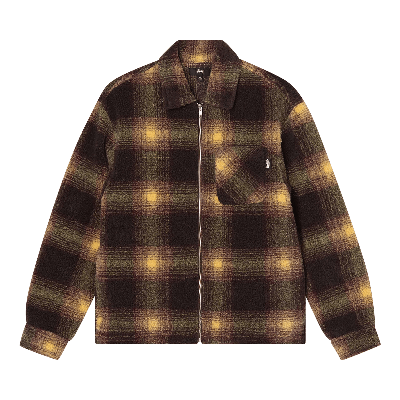 Pre-owned Stussy Shadow Plaid Sherpa Zip Shirt 'brown'