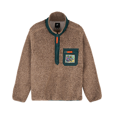 Pre-owned Brain Dead Teddy Sherpa Half Zip Jacket 'nutmeg' In Brown