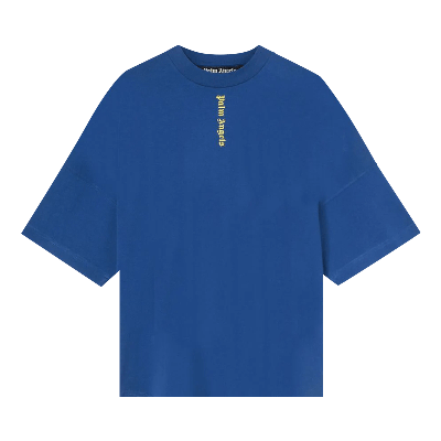 Pre-owned Palm Angels Logo Over Tee 'navy/yellow' In Blue