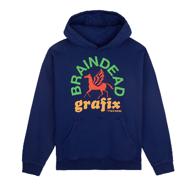 Pre-owned Brain Dead Grafix Hoodie 'navy' In Blue