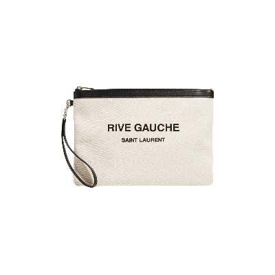 Pre-owned Saint Laurent Rive Gauche Zipped Pouch 'greggio/nero' In Cream