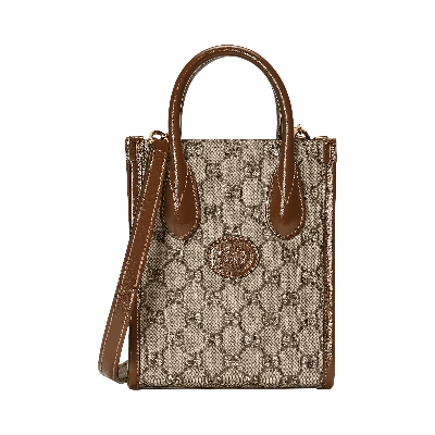 Pre-owned Gucci Mini Tote Bag With Interlocking G 'gg Supreme' In Brown