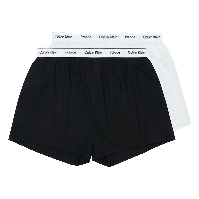 Pre-owned Palace X Calvin Klein Woven Boxers 2pk 'classic White/black' In Multi-color