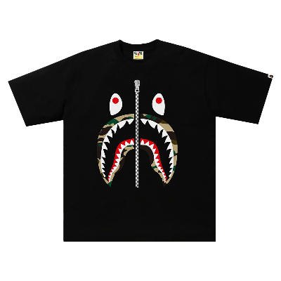Pre-owned Bape Kids'  1st Camo Shark Relaxed Tee 'black/yellow'