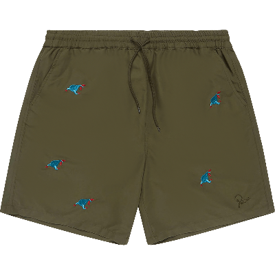 Pre-owned Parra Running Pear Swim Shorts 'olive' In Green