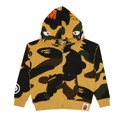 Pre-owned Bape Kids'  Giant 1st Camo Shark Loose Fit Full Zip Hoodie 'yellow'