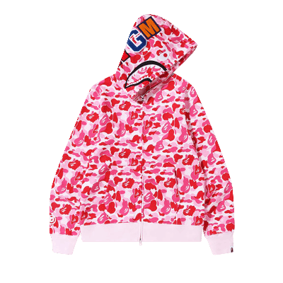 Pre-owned Bape Abc Camo Shark Full Zip Hoodie 'pink'