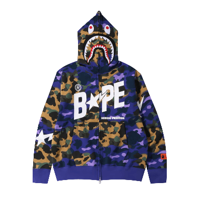 Pre-owned Bape X Heron Preston Mix 1st Camo Shark Relaxed Fit Full Zip Hoodie 'purple'