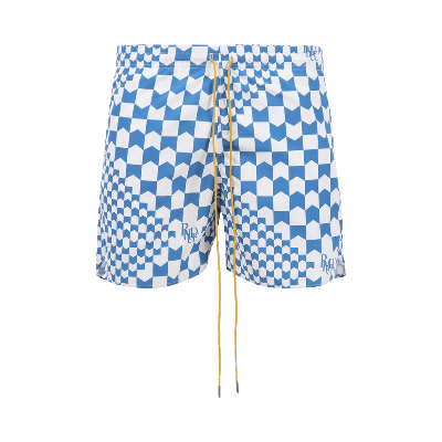 Pre-owned Rhude Check Print Swimtrunk 'blue/white'