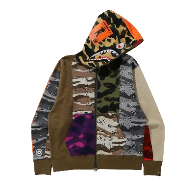 Pre-owned Bape Kids'  Crazy Camo Mad Shark Relaxed Full Zip Hoodie 'multi' In Multi-color