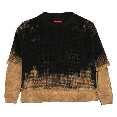 Pre-owned 424 Waffle Crewneck Layet-shirt 'black/brown' In Multi-color