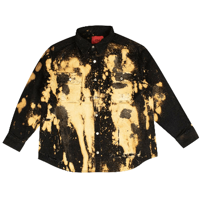 Pre-owned 424 Tie Dye Ripped Button Down Shirt 'black/yellow'