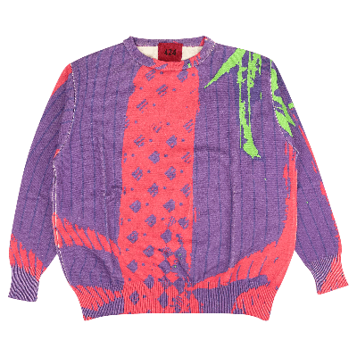 Pre-owned 424 Business Print Crewneck 'purple/pink' In Multi-color