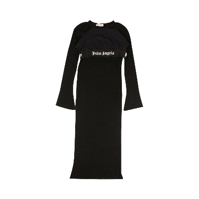 Pre-owned Palm Angels Semi Sheer Tulle Logo Band Dress 'black'