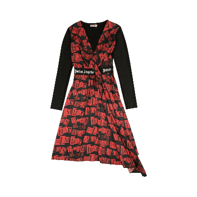 Pre-owned Palm Angels Ransom Print Midi Dress 'red'