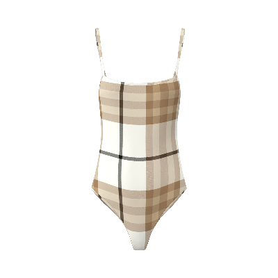 Pre-owned Burberry Check Print Swimsuit 'frosted White/beige'