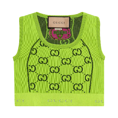 Pre-owned Gucci Gg Jersey Jacquard Sleeveless Top 'fluo Yellow/black'