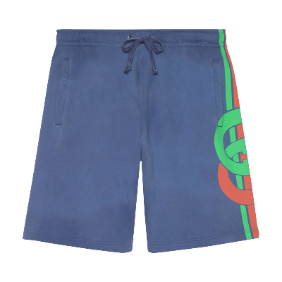 Pre-owned Gucci Cotton Logo Shorts 'blue'